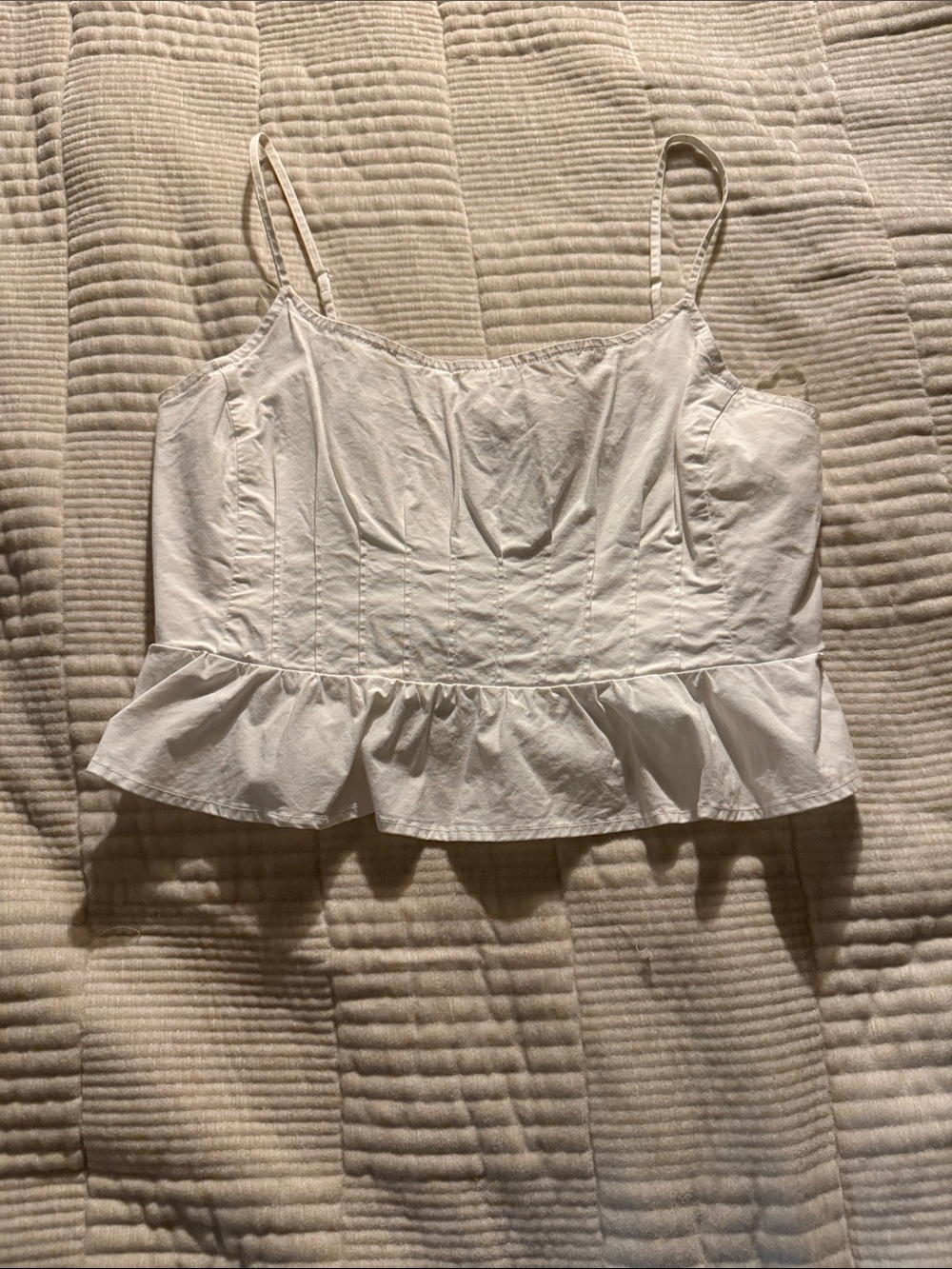 American Eagle Outfitters White Ruffle-Hem Spaghetti Strap Cami